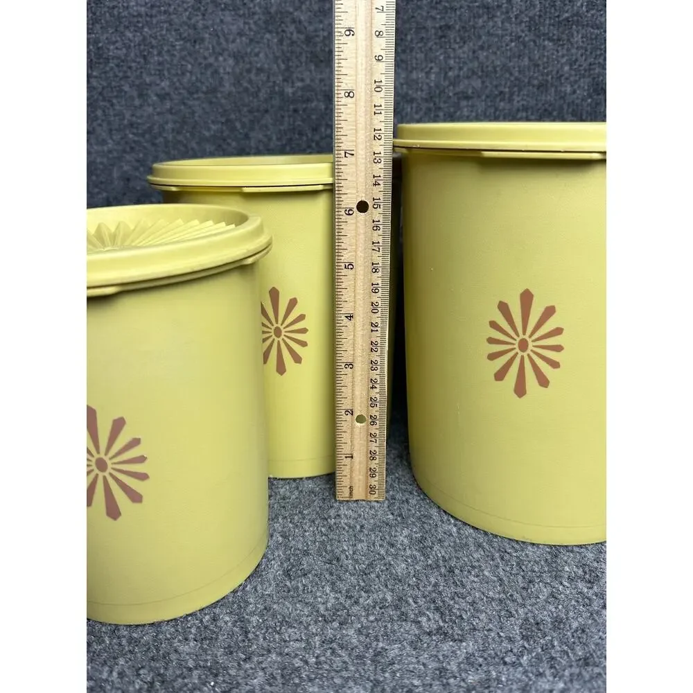 Vintage 70s Tupperware Servalier nesting canister set 3 starburst butter yellow